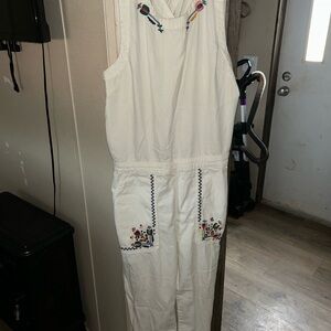 Lucky Brand Cream Jumpsuit with Colorful Embroidery